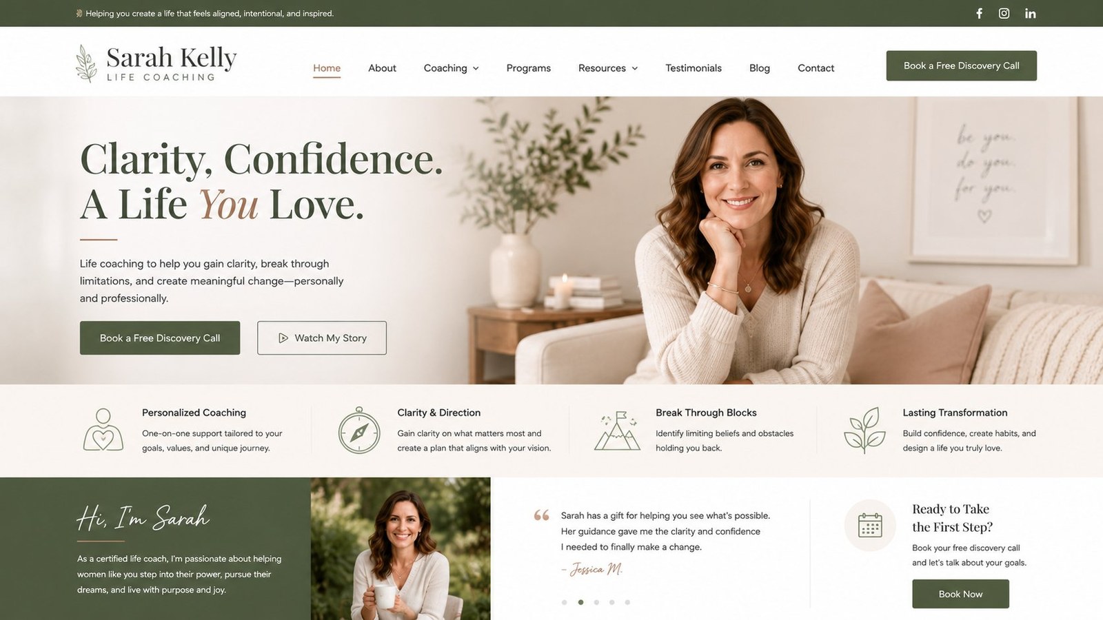 Sarah Kelly Life Coaching website